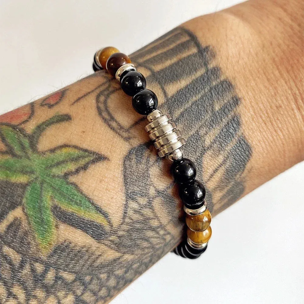 Bracelet pour Homme en perles Oeil de Tigre & acier inoxydable très chic ! (Livraison OFFERTE)