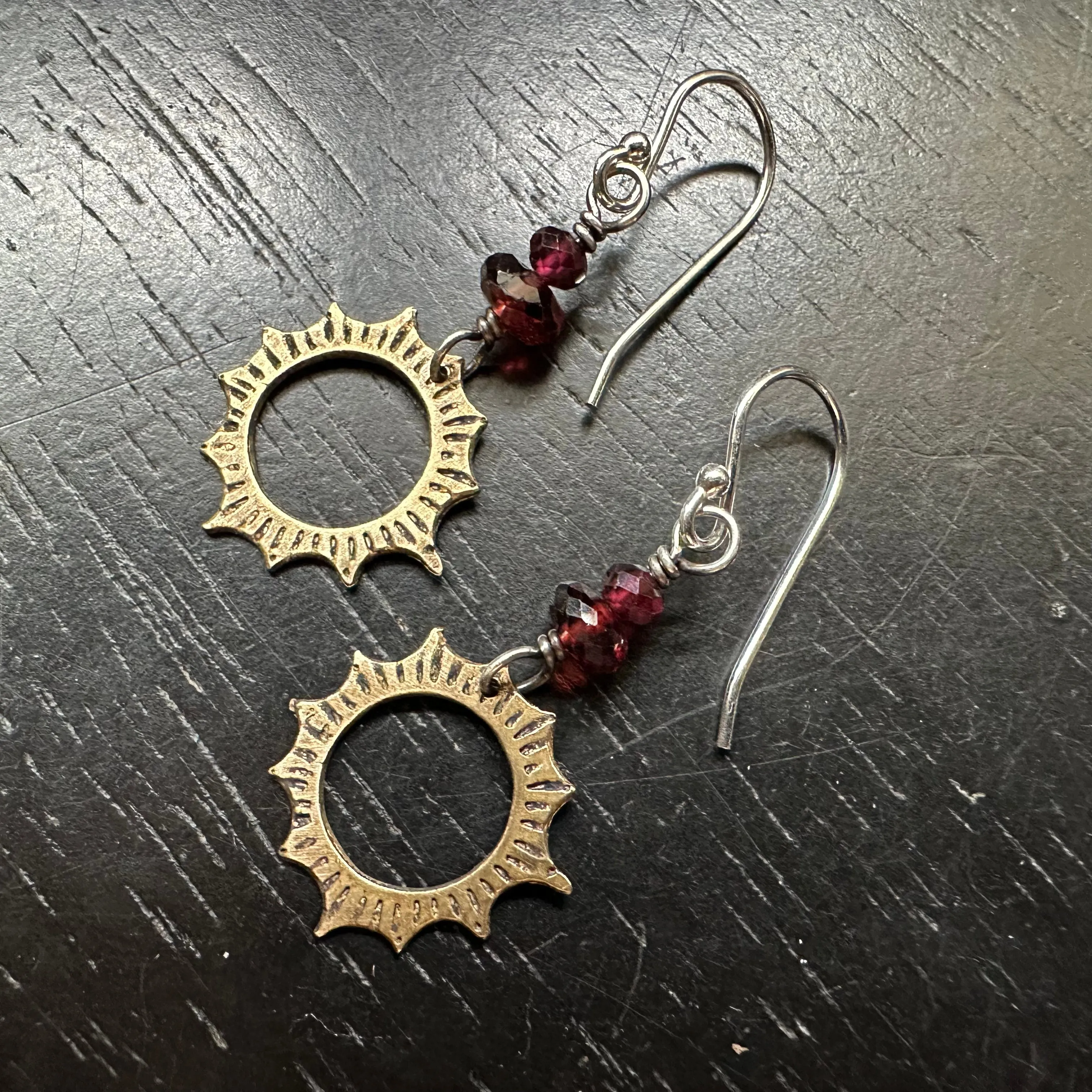 Brass Mini Eclipse Earrings with Garnets