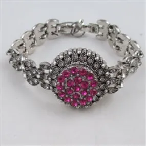 Bright Pink Crystal & Rhinestone Woman's Fashion Bracelet