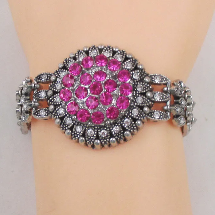 Bright Pink Crystal & Rhinestone Woman's Fashion Bracelet