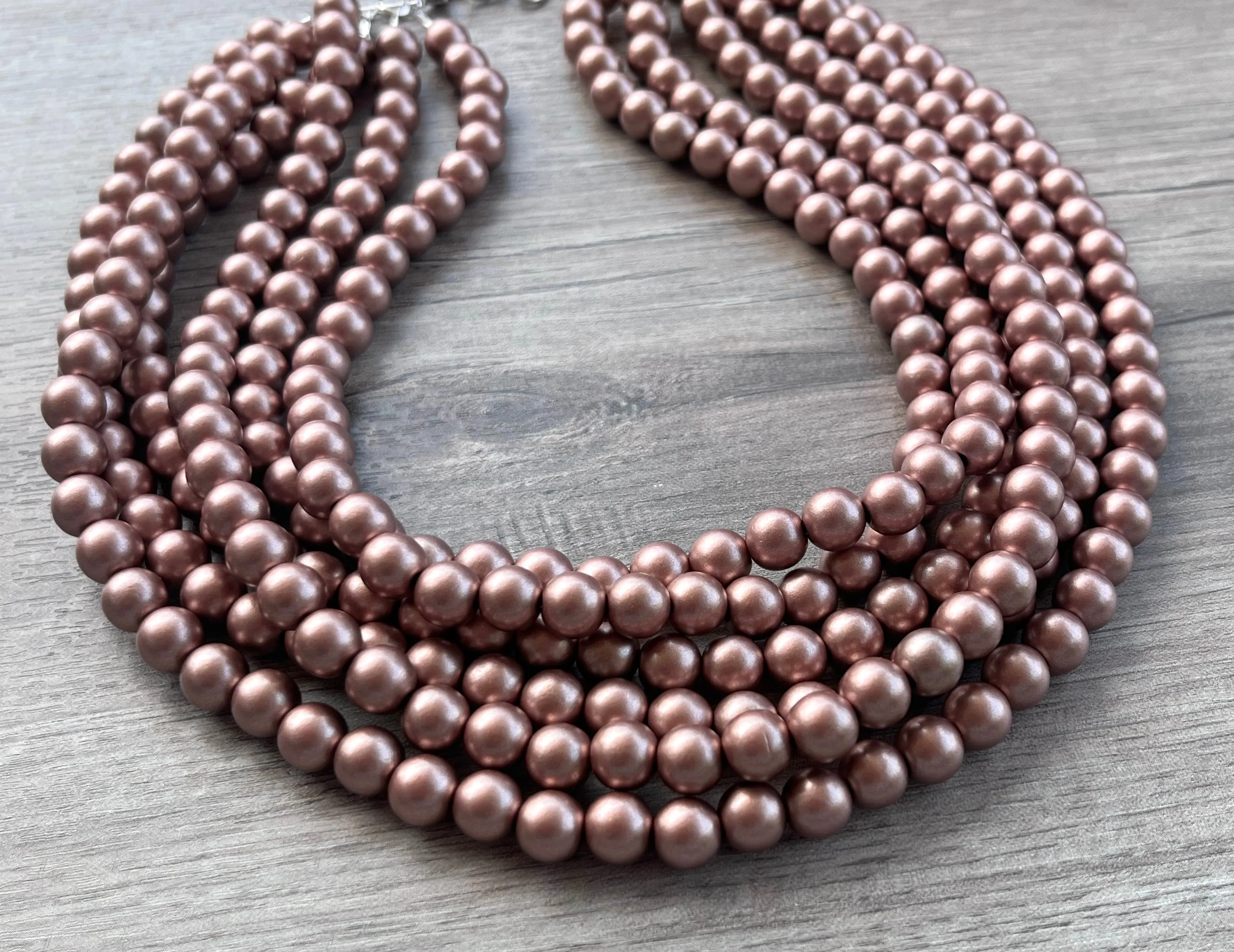 Bronze Rose Gold Matte Small Beaded Acrylic Chunky Multi Strand Statement Necklace - Alana