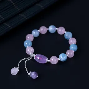 Buddha Stones 925 Sterling Silver Natural Crystal Purple Mica Stone Aquamarine Amethyst Healing Bracelet