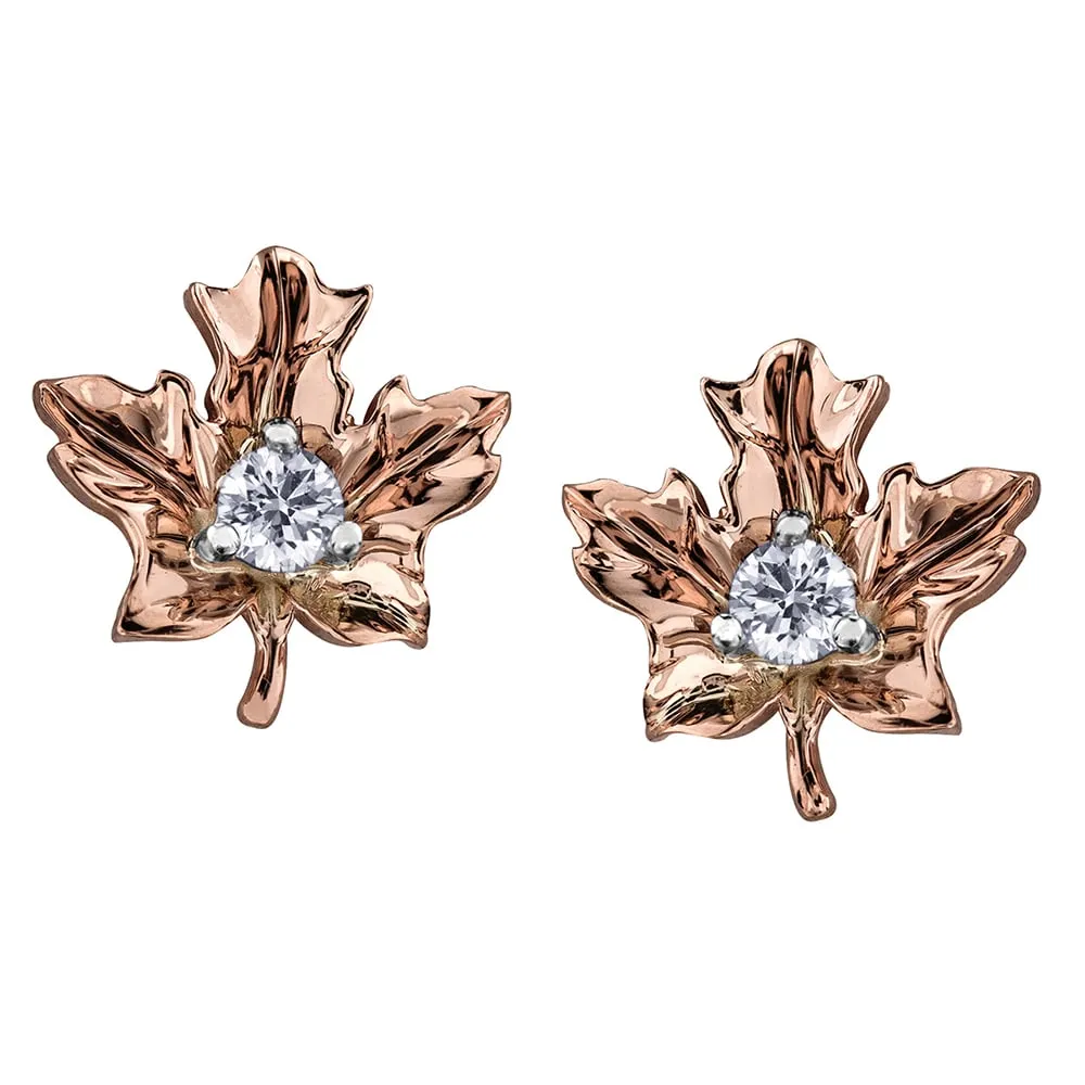 Canadian Diamond Maple Leaf Stud Earrings