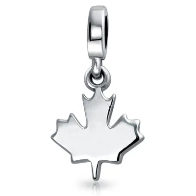 Canadian Travel Dangle Canada Maple Leaf Bead Charm Sterling Silver