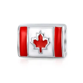 Canadian Travel Dangle Canada Maple Leaf Bead Charm Sterling Silver