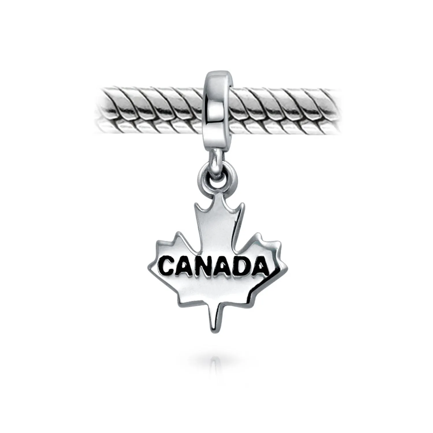 Canadian Travel Dangle Canada Maple Leaf Bead Charm Sterling Silver