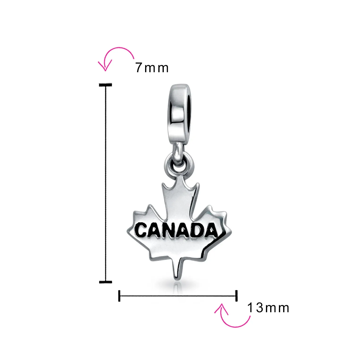 Canadian Travel Dangle Canada Maple Leaf Bead Charm Sterling Silver