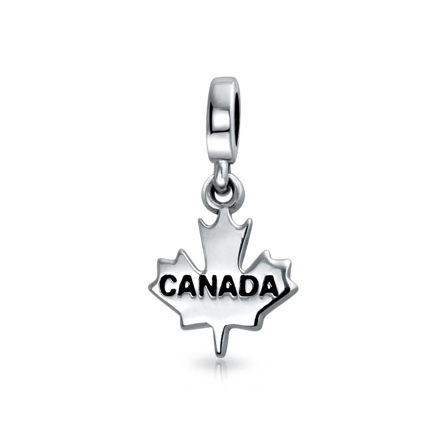 Canadian Travel Dangle Canada Maple Leaf Bead Charm Sterling Silver