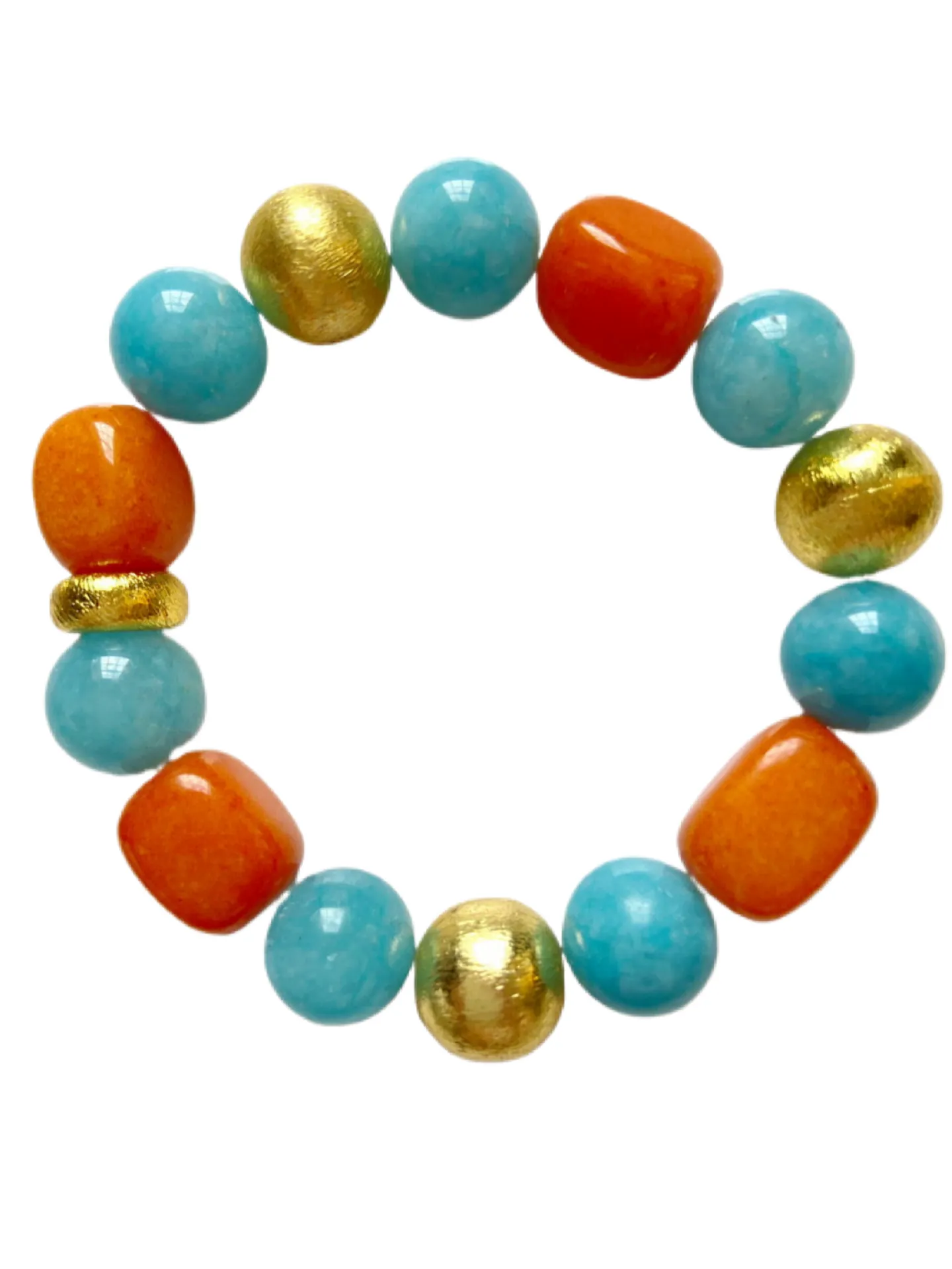 Carnelian & Aquamarine Gemstone Gold Beaded Bracelet