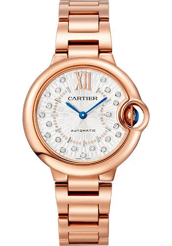 Cartier Ballon Bleu de Cartier Watch - 33 mm Rose Gold Case - Matt Silvered Stamped Sunray Diamond Dial - Bracelet - WGBB0054