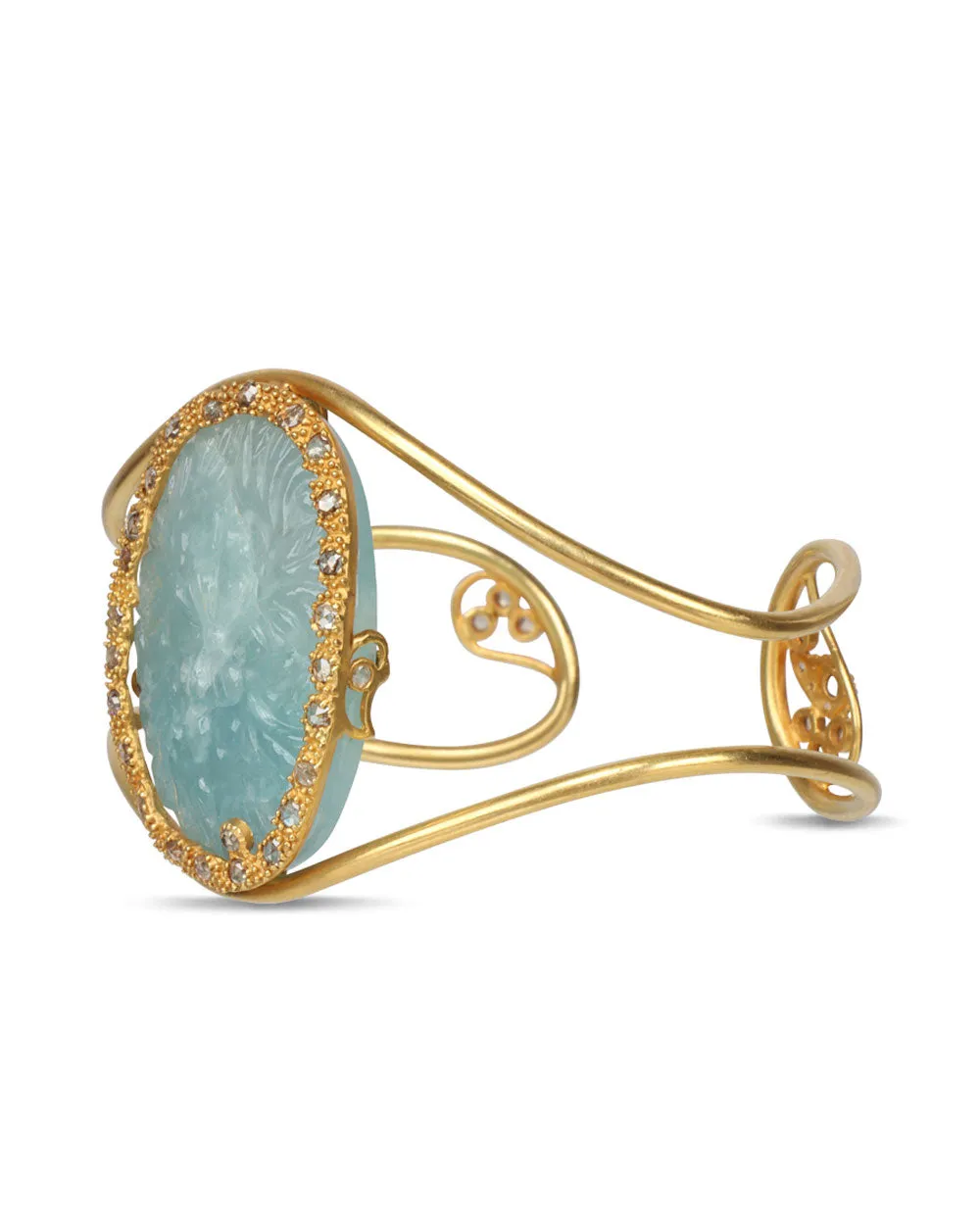 Carved Aquamarine and Diamond Cuff Bracelet