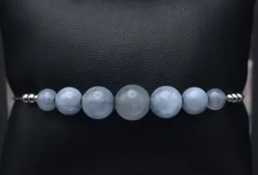 Cat's Eye Aquamarine Beaded Sterling Silver Adjustable Lariat Bracelet