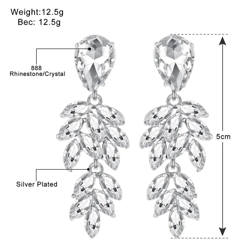 Champagne or Silver Crystal Leaf Drop Earrings