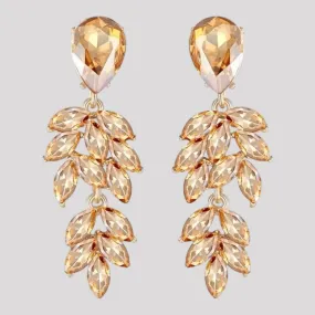 Champagne or Silver Crystal Leaf Drop Earrings