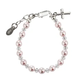 Cherished Moments Sterling Silver Simulated Pearl Cross Small Bracelet