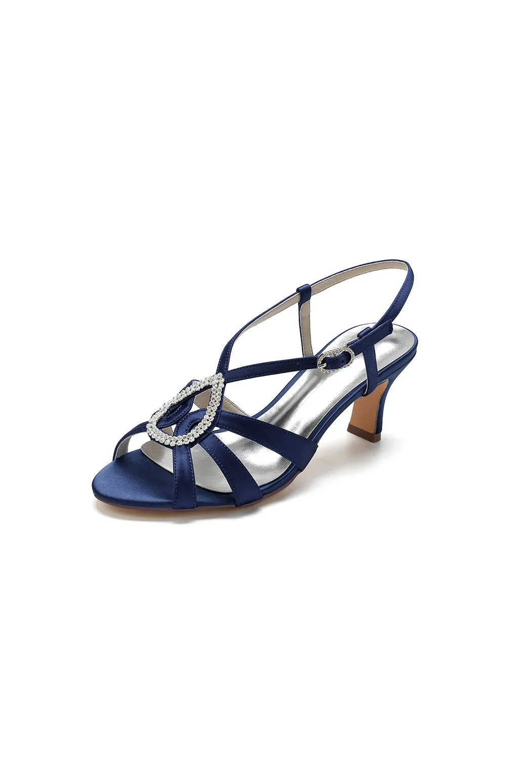 Chic Blue Silk Sandals Featuring Decorative Metal Ring