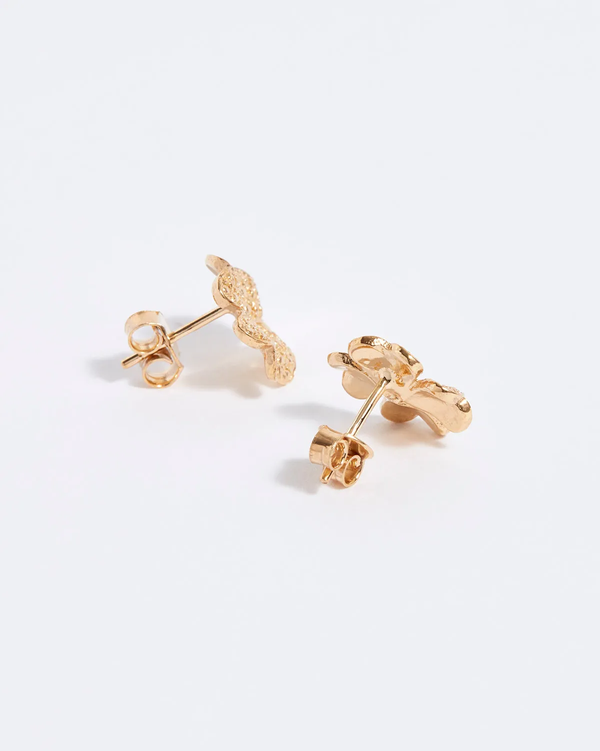 Clover Solid Gold & Diamond Stud Earrings, 9k Gold