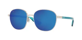 Costa Del Mar Womens Egret Brushed Silver Frames - Blue Mirror Plastic Lens - Polarized Sunglasses