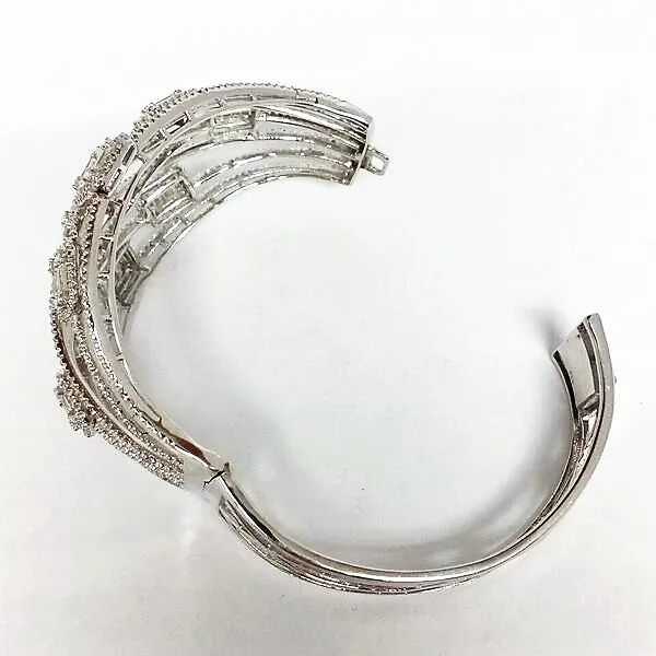 Cubic Zirconia and Sterling Silver Ornate Bangle