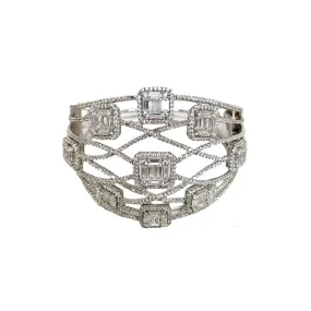 Cubic Zirconia and Sterling Silver Ornate Bangle