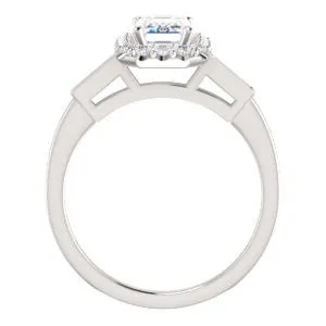 Cubic Zirconia Engagement Ring- The Azariah (Customizable Cathedral Radiant Cut Design with Halo and Straight Baguettes)