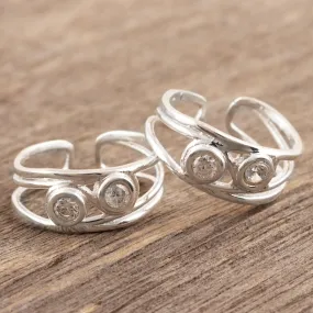 Cute Sparkle Sterling Silver and CZ Toe Rings Crafted in India