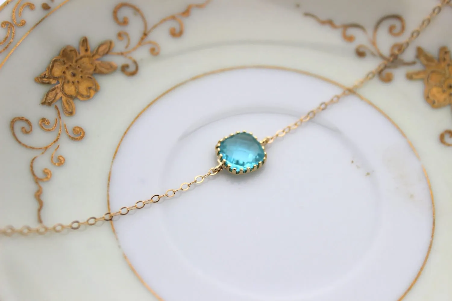 Dainty Blue Aquamarine Bracelet Square Gold Plated Aqua Topaz Bracelet Bridesmaid Bracelet - Bridal Bracelet Something Blue Wedding Jewelry