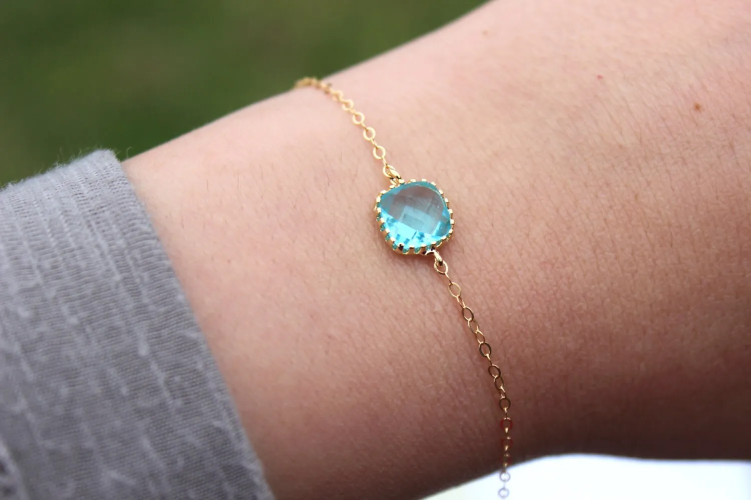 Dainty Blue Aquamarine Bracelet Square Gold Plated Aqua Topaz Bracelet Bridesmaid Bracelet - Bridal Bracelet Something Blue Wedding Jewelry