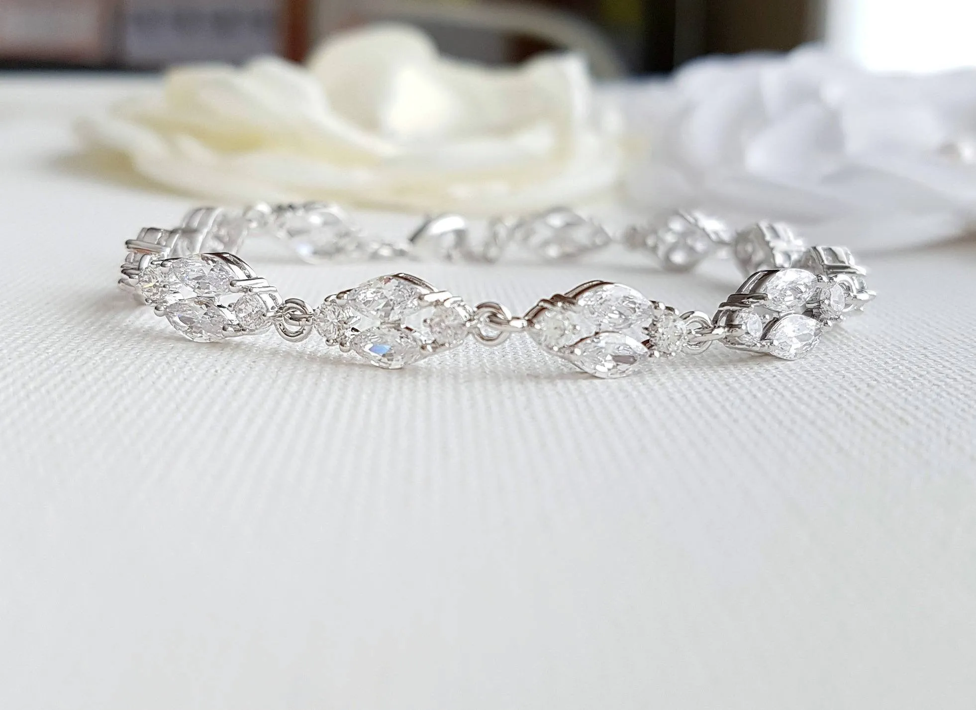 Dainty Rose Gold Crystal Bracelet for Weddings and Brides-Hayley