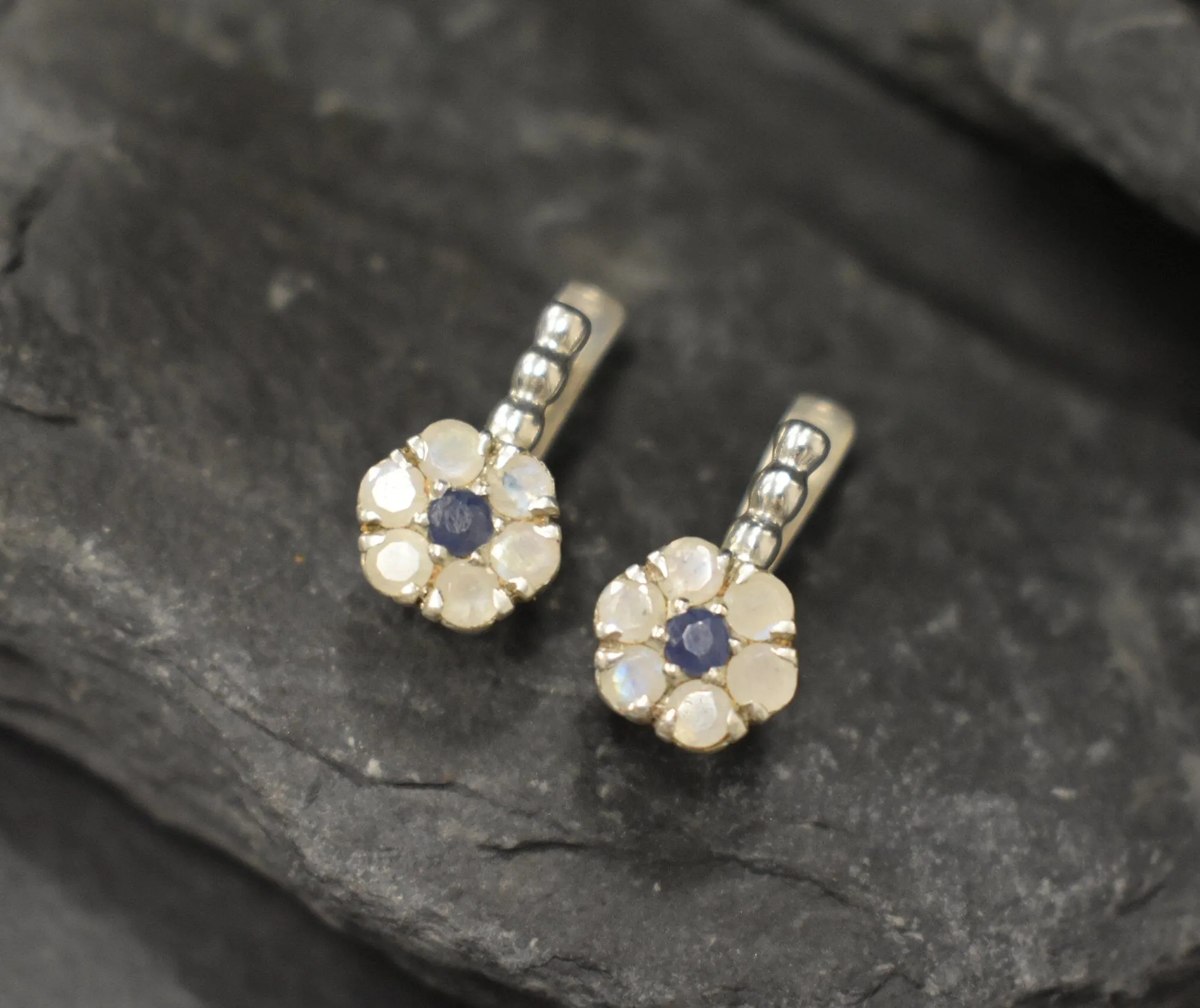 Daisy Moonstone Earrings - Rainbow Moonstone Earrings - White Flower Studs