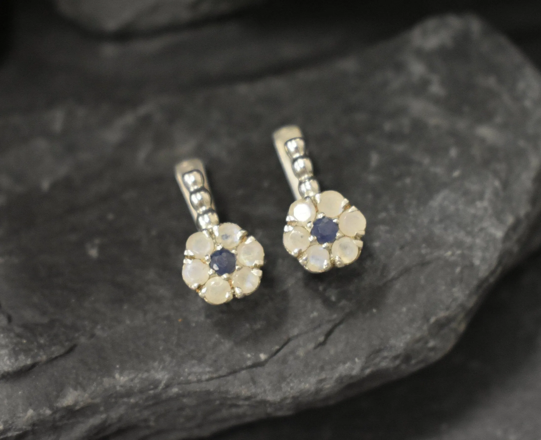 Daisy Moonstone Earrings - Rainbow Moonstone Earrings - White Flower Studs