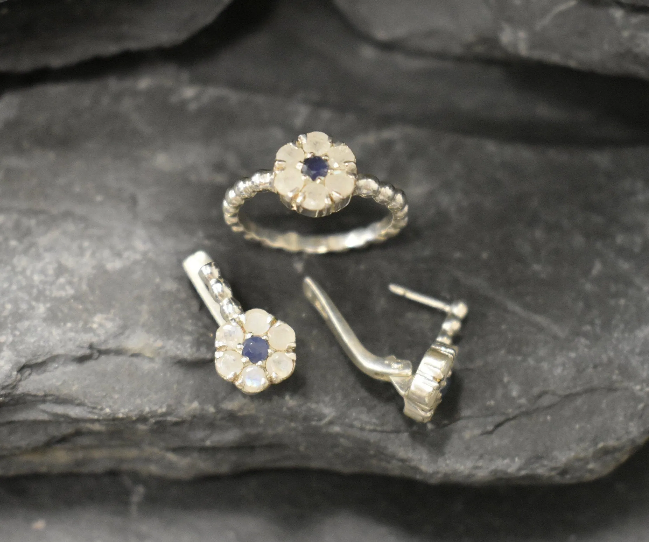 Daisy Moonstone Earrings - Rainbow Moonstone Earrings - White Flower Studs