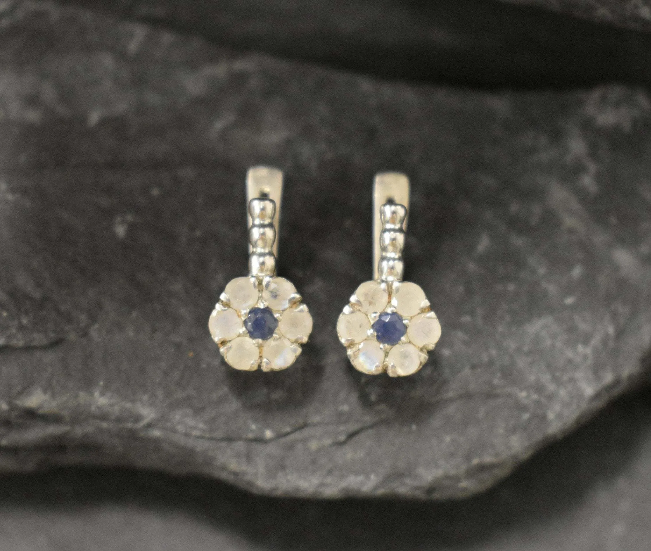 Daisy Moonstone Earrings - Rainbow Moonstone Earrings - White Flower Studs