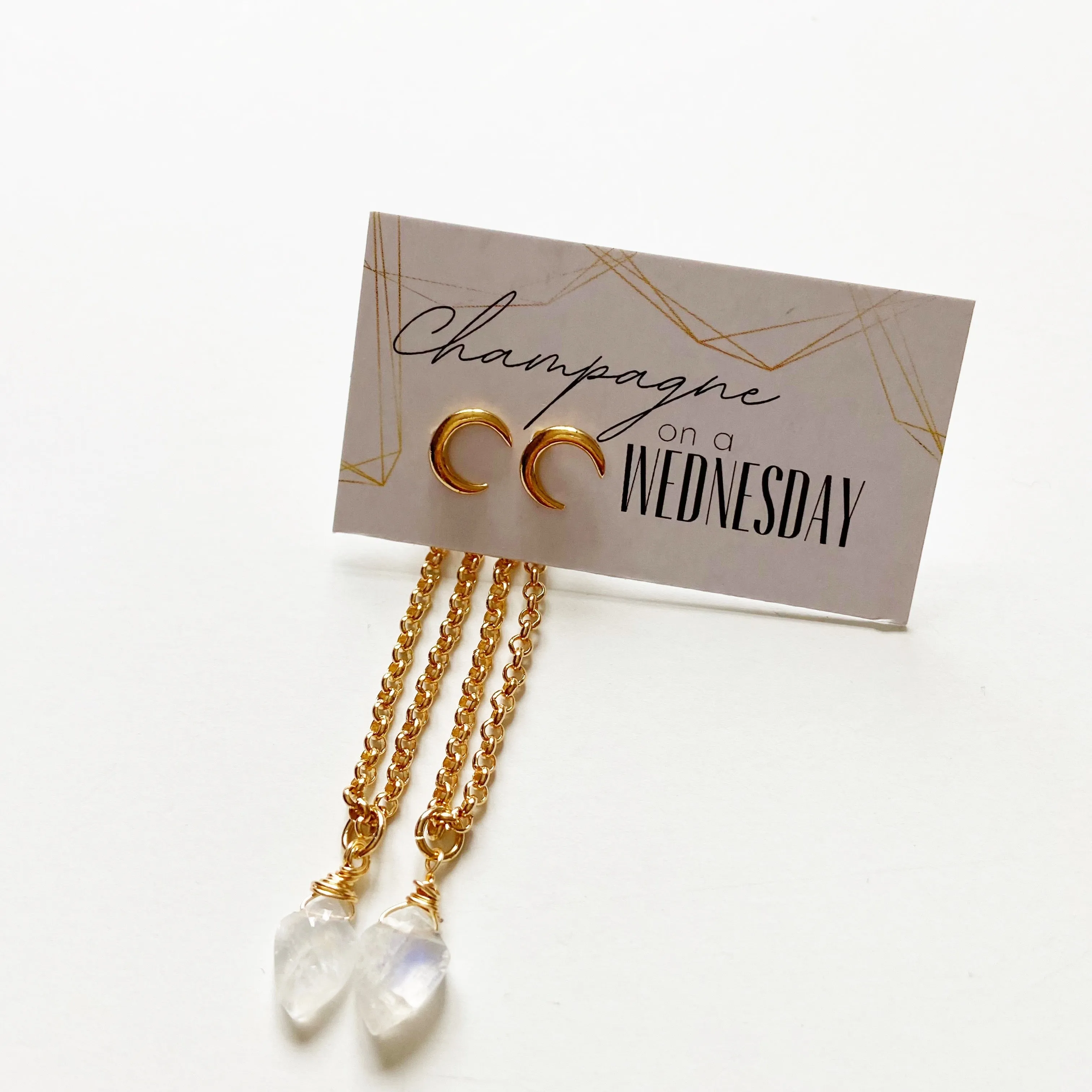 Decorative Backed, Mini Moon Shaped Post Earring in Gold or Silver