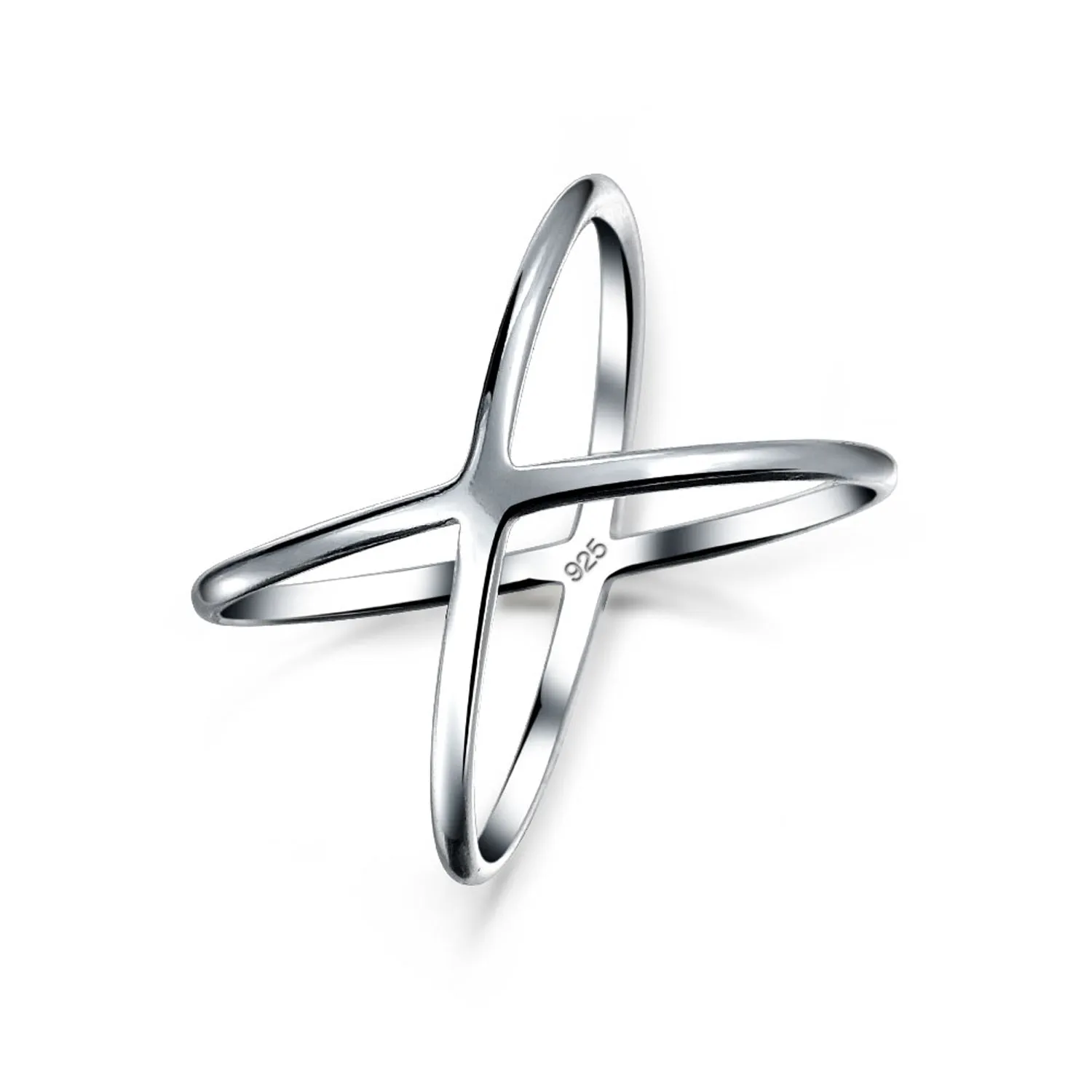 Delicate Thin Open Geometric Atomic X Criss Cross Silver Ring Sterling