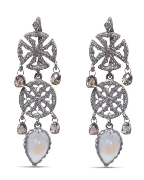 Diamond and Moonstone Maltase Cross Earrings