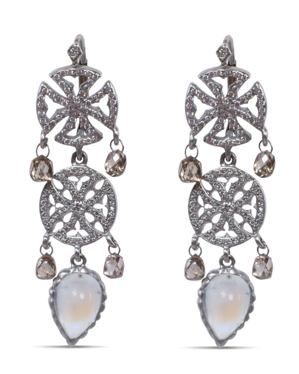 Diamond and Moonstone Maltase Cross Earrings