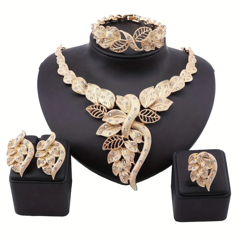 Earrings   Necklace   Bracelet   Ring Elegant Jewelry Set 18k Gold Plated Sparkling Flower Design Pick A Color U Prefer