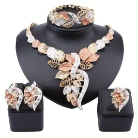 Earrings   Necklace   Bracelet   Ring Elegant Jewelry Set 18k Gold Plated Sparkling Flower Design Pick A Color U Prefer