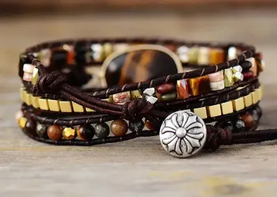 Elegant Tiger Eye Wrap Bracelet - Bohemian Style | Semi-Precious Stones | Adjustable Fit