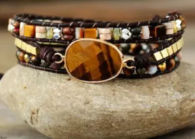 Elegant Tiger Eye Wrap Bracelet - Bohemian Style | Semi-Precious Stones | Adjustable Fit