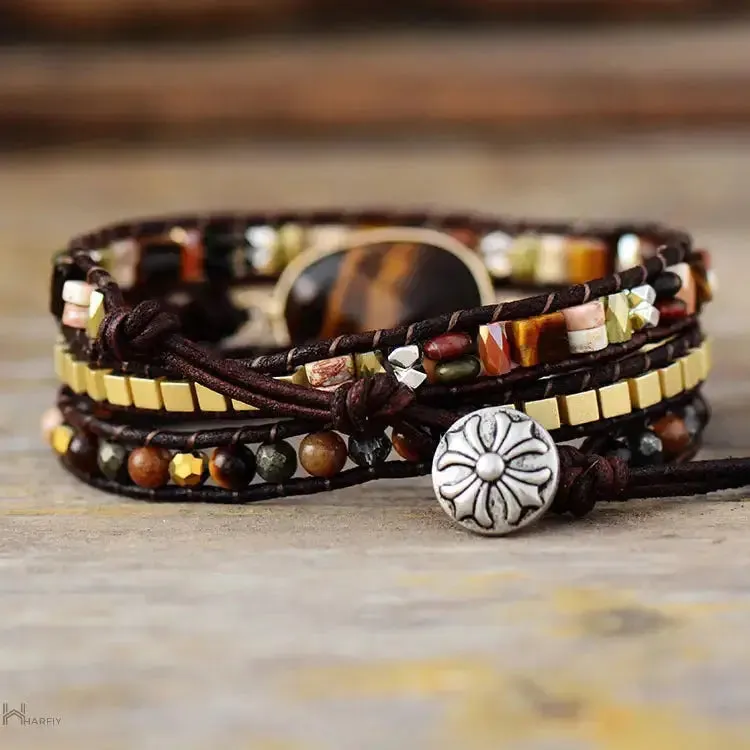 Elegant Tiger Eye Wrap Bracelet - Bohemian Style | Semi-Precious Stones | Adjustable Fit