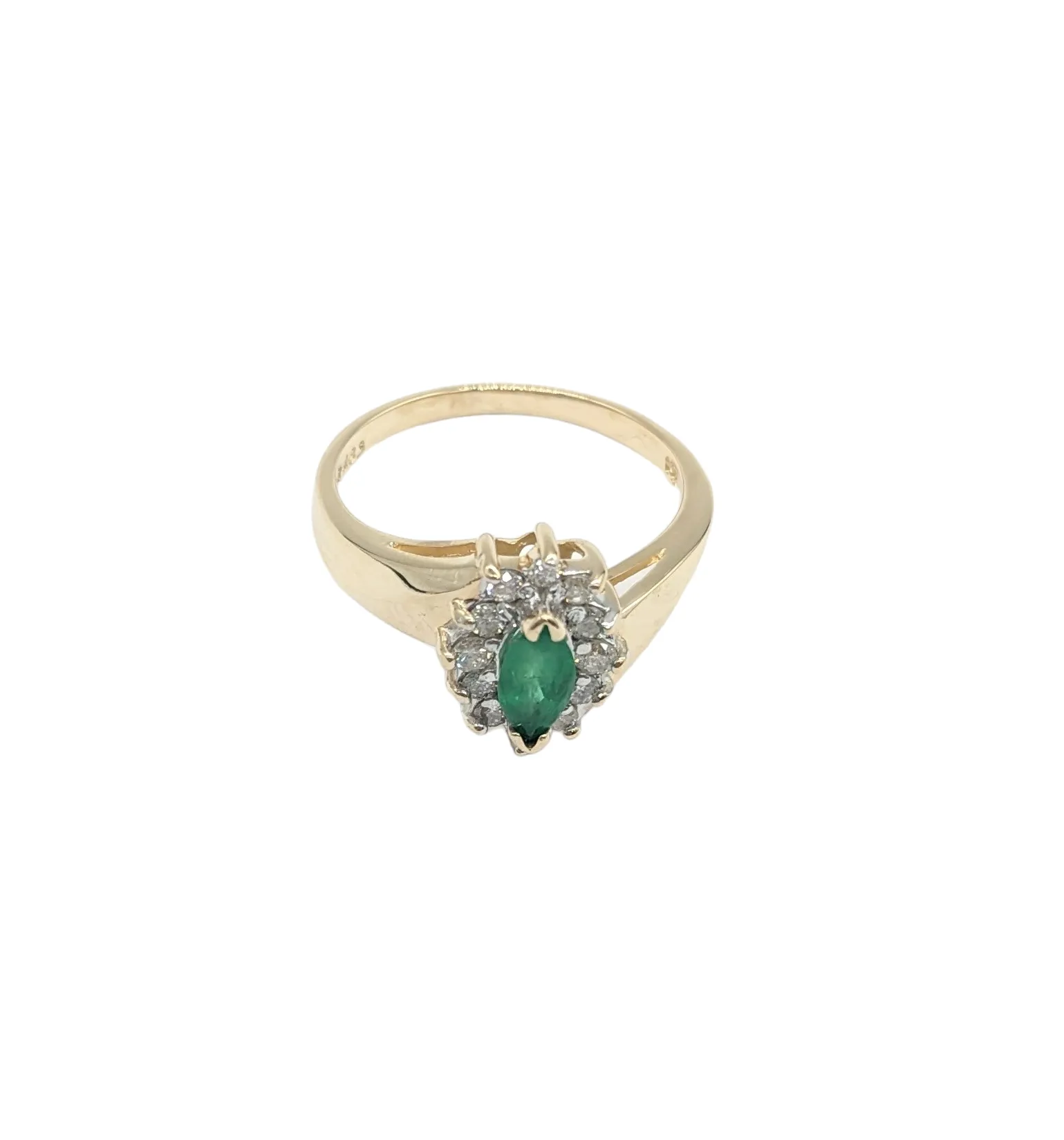 Emerald Ring with Diamond Halo