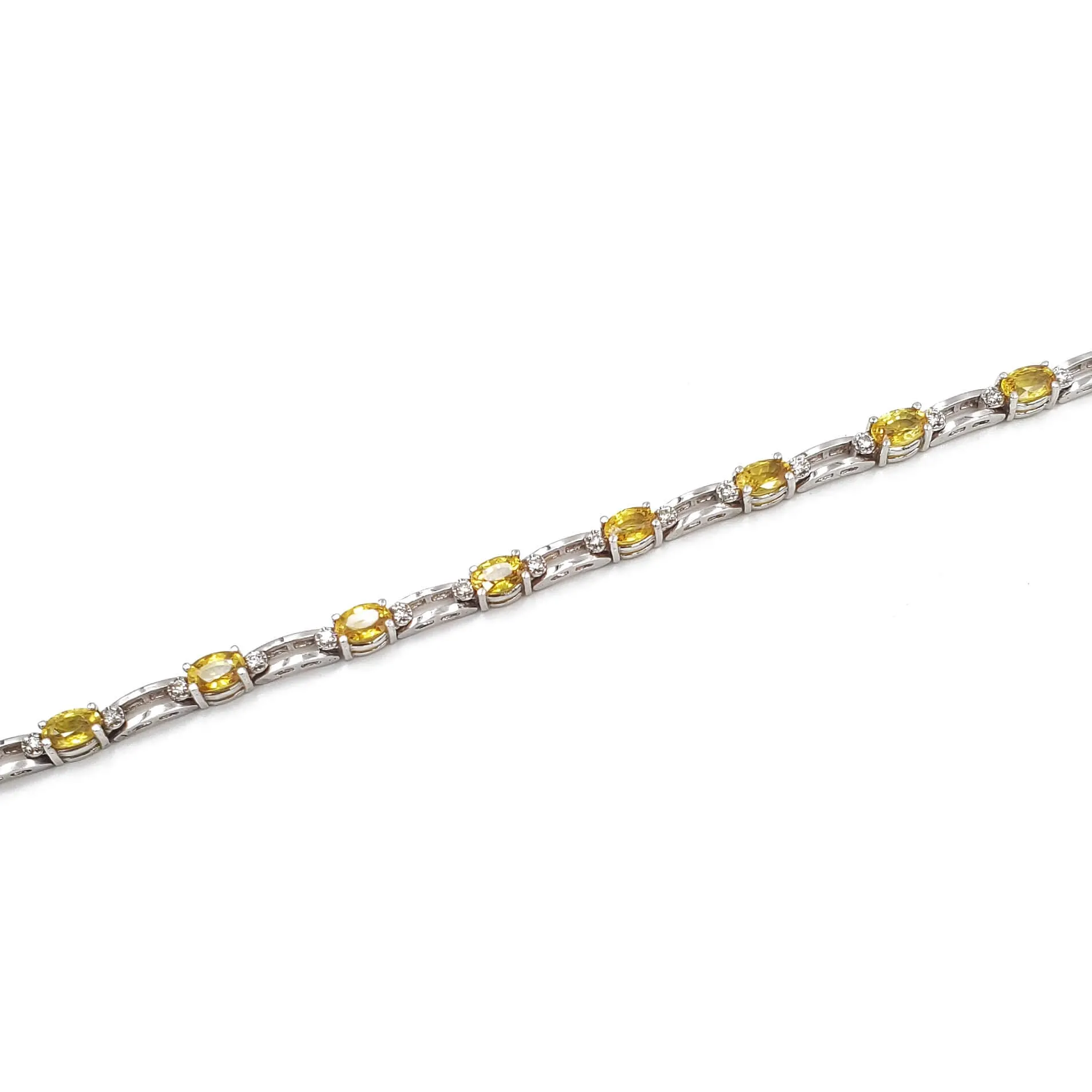 Estate 14K White Gold Yellow Sapphire and Diamond Bracelet