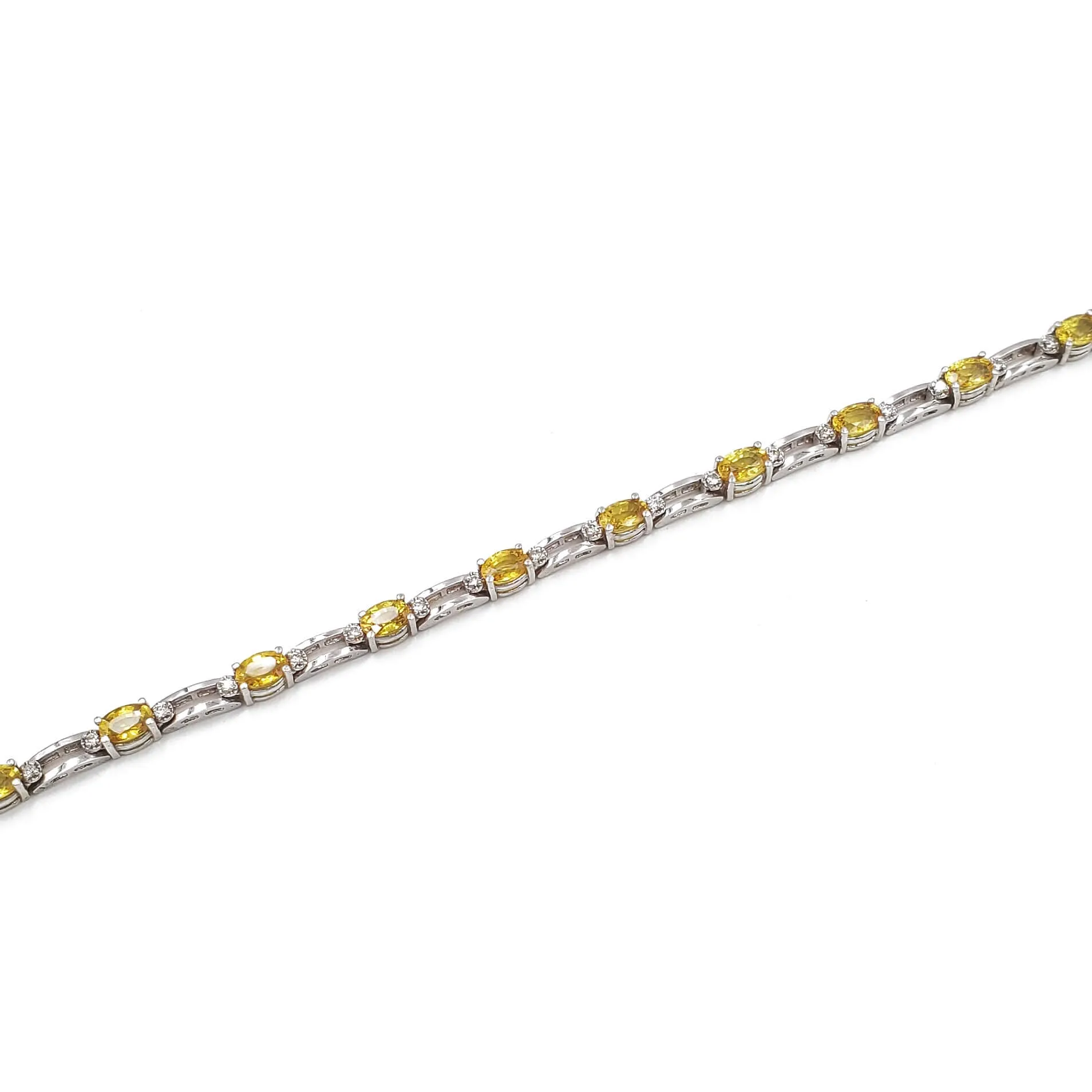 Estate 14K White Gold Yellow Sapphire and Diamond Bracelet