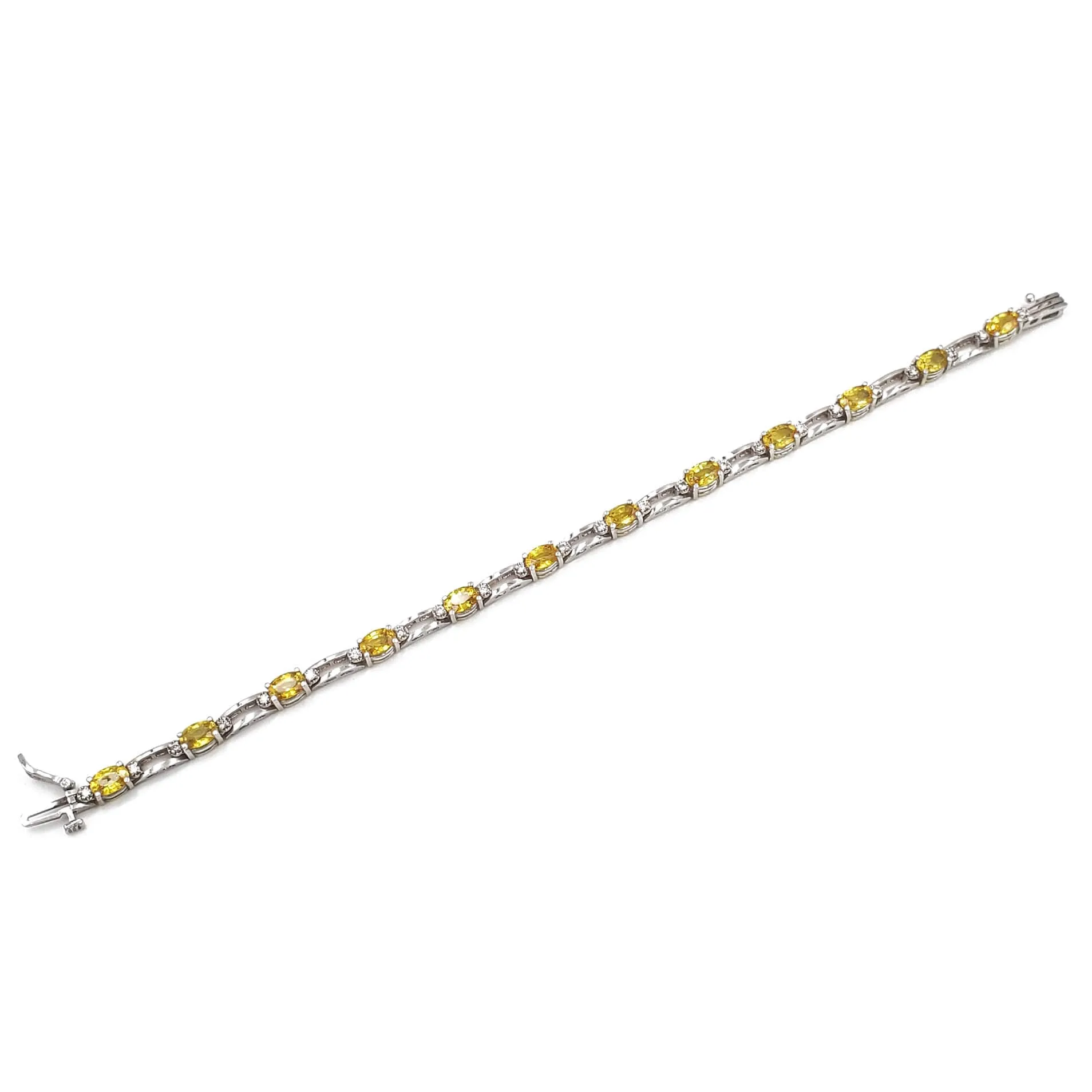 Estate 14K White Gold Yellow Sapphire and Diamond Bracelet