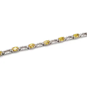 Estate 14K White Gold Yellow Sapphire and Diamond Bracelet