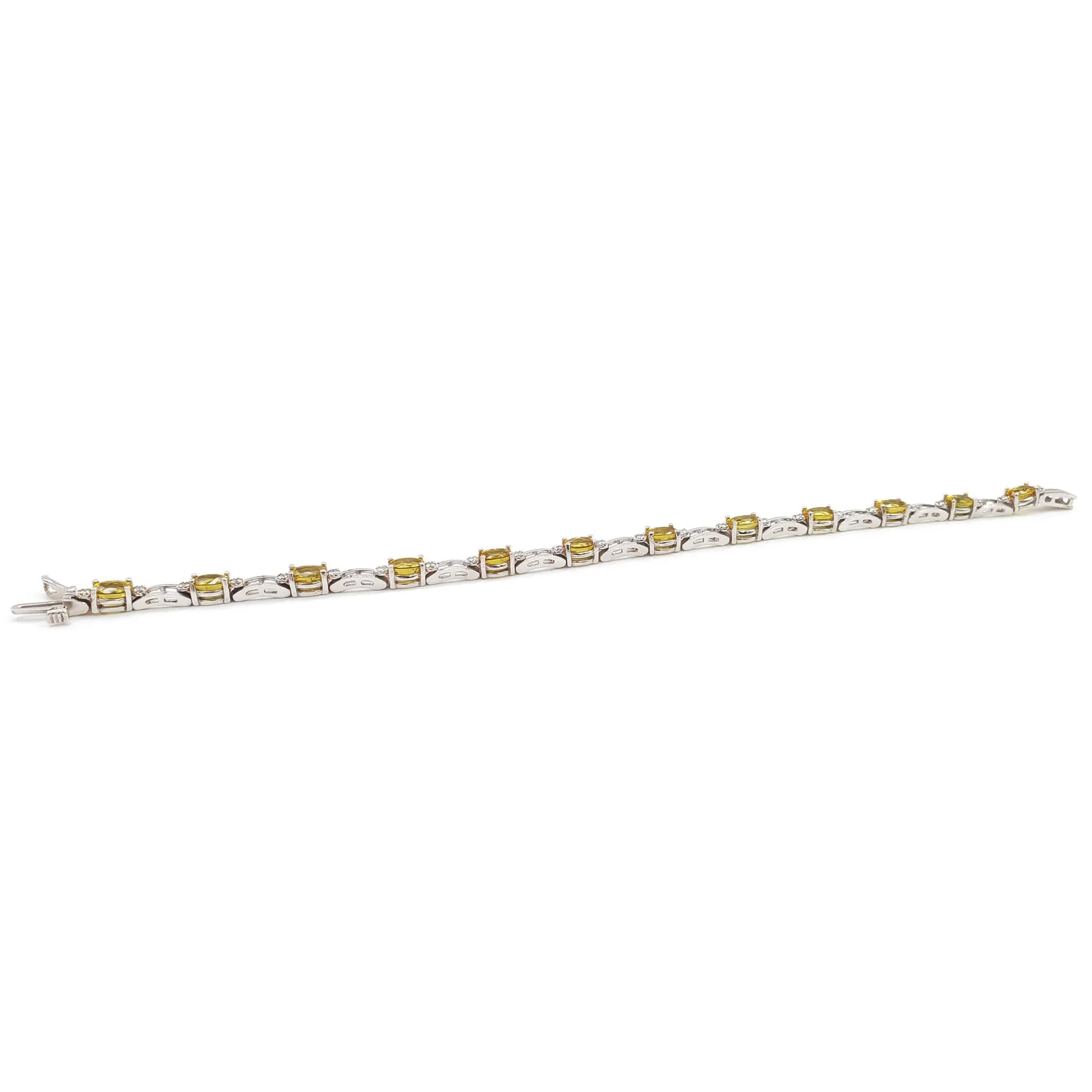 Estate 14K White Gold Yellow Sapphire and Diamond Bracelet