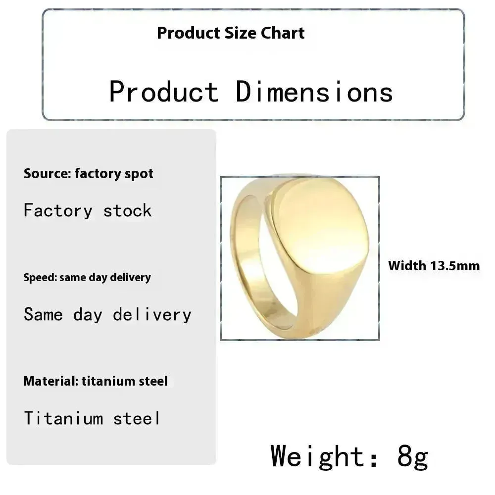 European And American Style Minimalist Titanium Steel Smooth Seal Ring for Men and Women