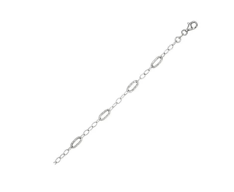 Everyday Value: Sterling Silver Paperclip Bracelet with 5 Textured Oval Stations